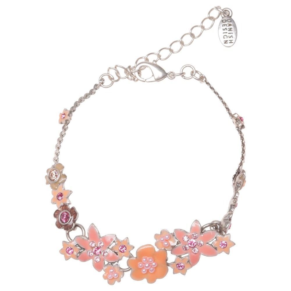 Pilgrim Silvertone Multicolor Enamel Flower Bracelet